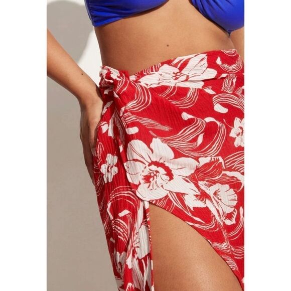 Lulu Linen Flax Camara Tropical Floral Print Maxi Faux Wrap Sarong Sz L NWT - Picture 5 of 15